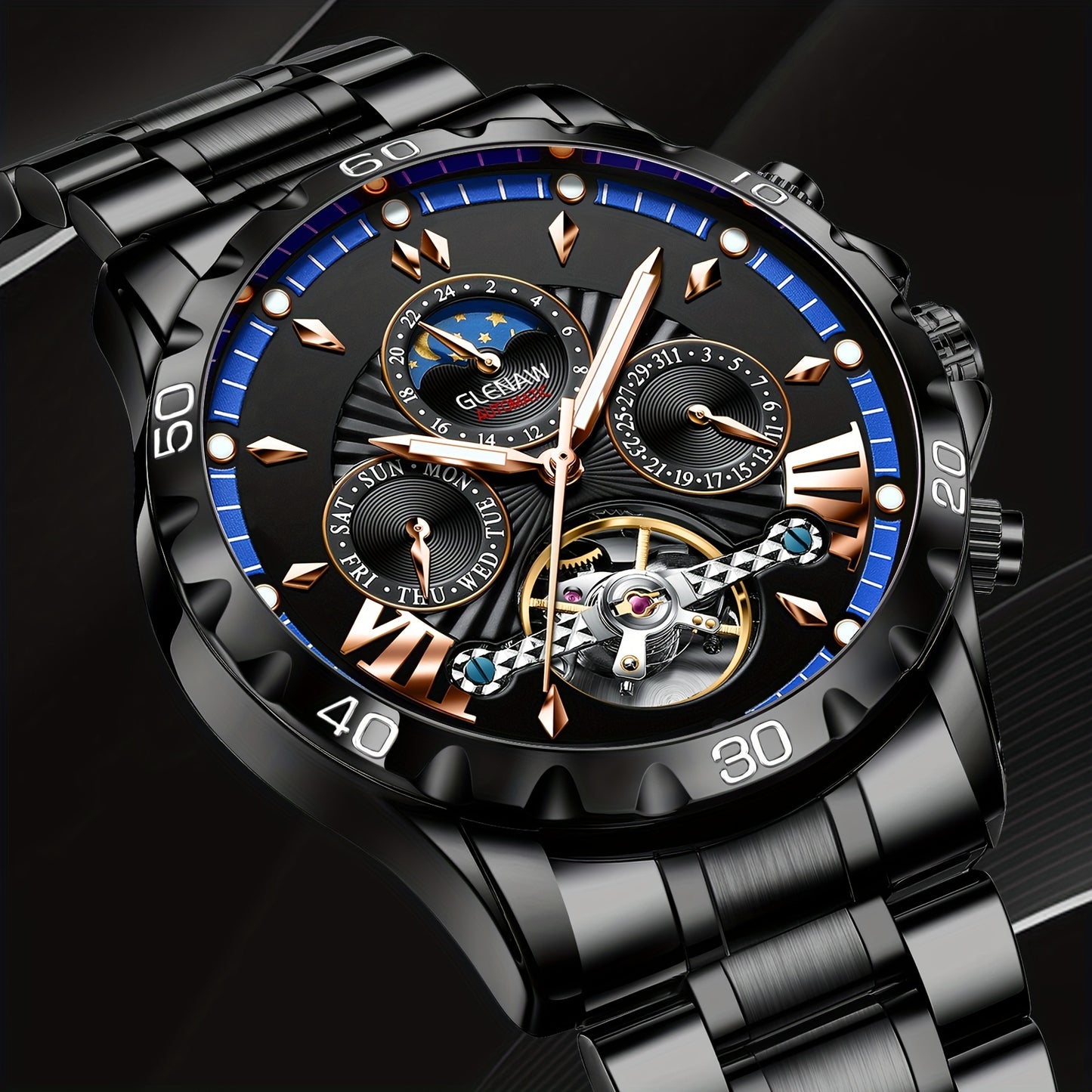 Men's mechanical watch 24 hours date day function Automatic Watches for Men, Automatic Mechanical Watch, Watch For Men, Professional Timekeeping, Date Function Watch, Men's Wristwatch, Precision Timepiece, Adult Male, Profess