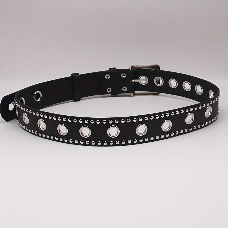 Ceinture punk cloutée à œillets – Ceinture PU noire style hip-hop, tendance pour jeans et pantalons, pour femmes et hommes