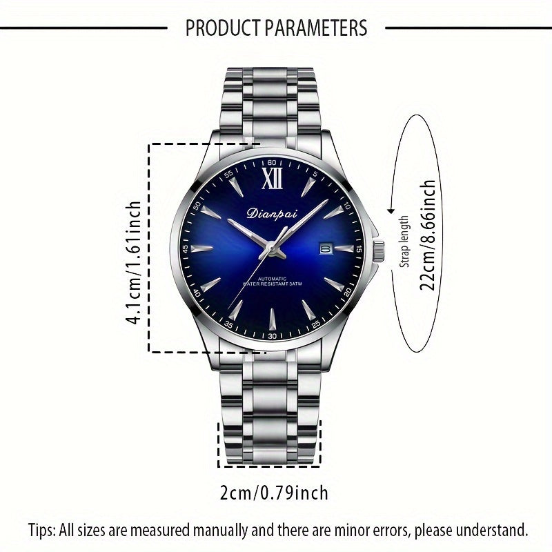 Classic Fashion Men's Fully Automatic Mechanical Watch, Calendar Display, Stainless Steel Strap, Night Light Business Men's Watch - Preferred Gift