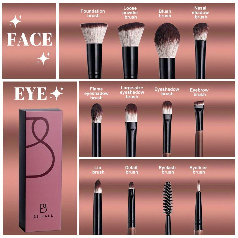 Kit 12 Pinceaux Maquillage Complet – Visage & Yeux