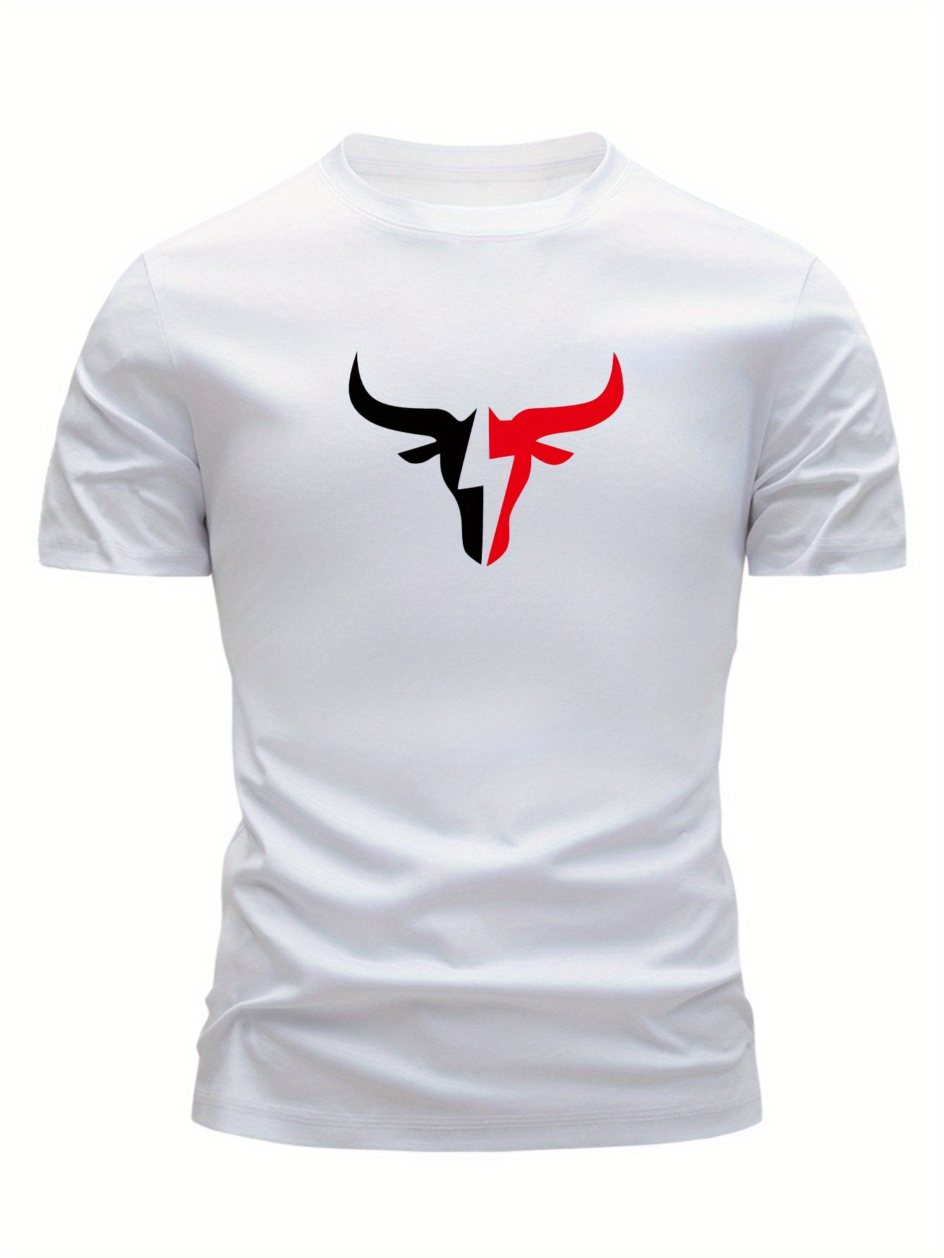 3pcs Men's 100% Cotton Bull Head Print T-Shirts - Slim Fit Short Sleeve Round Neck Casual Summer Tees with Bull Horns & Spanish Lettering (Toros/Strong Bull Design) - Breathable 100% Cotton Shirts for Casual Attire & Spanish-