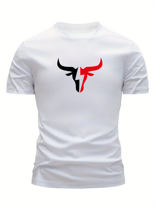 3pcs Men's 100% Cotton Bull Head Print T-Shirts - Slim Fit Short Sleeve Round Neck Casual Summer Tees with Bull Horns & Spanish Lettering (Toros/Strong Bull Design) - Breathable 100% Cotton Shirts for Casual Attire & Spanish-