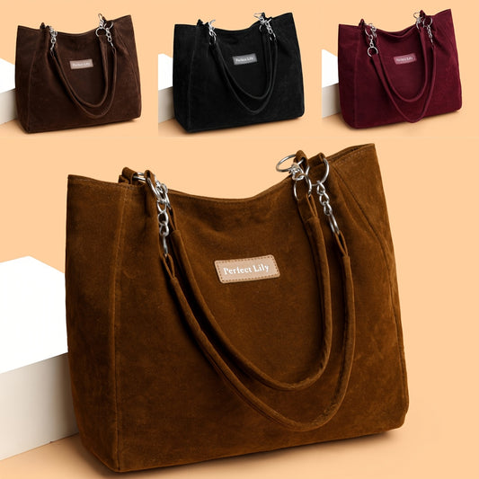 Sac Cabas Femme en Suède Synthétique – Nouveau Style Vintage, Couleur Unie, Parfait pour Shopping et Sorties, Grande Capacité avec Plusieurs Compartiments, Bandoulière Chaîne, Sac Polyvalent à Porter à l’Épaule ou en Bandoulière