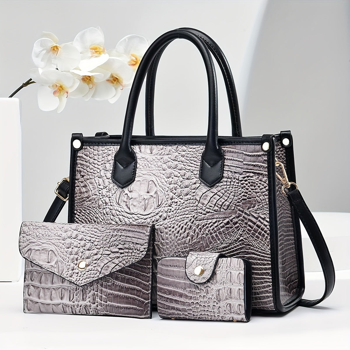 Sac crocodile luxe léger grand format tendance trois pièces mère élégante