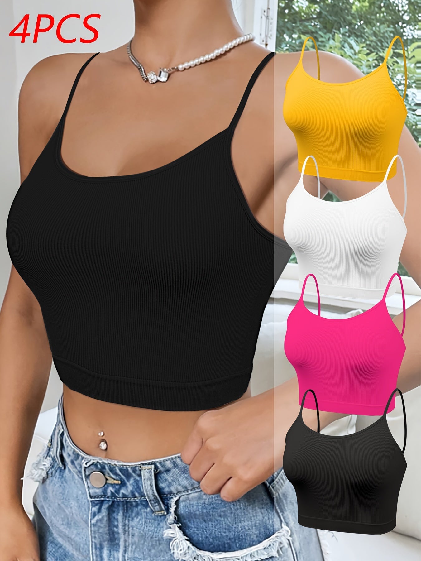 Lot de 4 Brassières Bustier Femme Style Boho – Couleur Unie, Sans Rembourrage