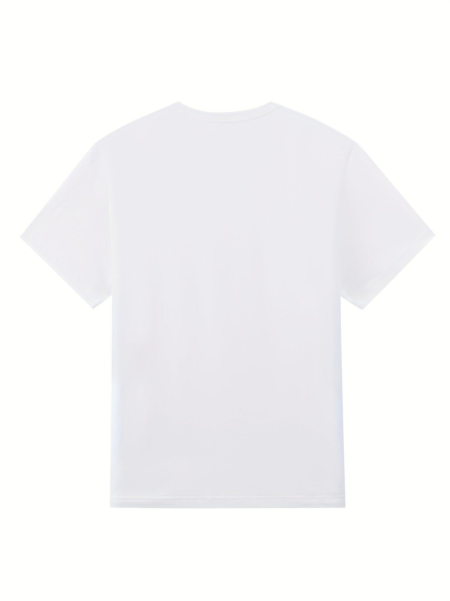 Flower Embroidery Label Men's Trendy Short Sleeve Crew Neck T-shirt, Summer Outdoor