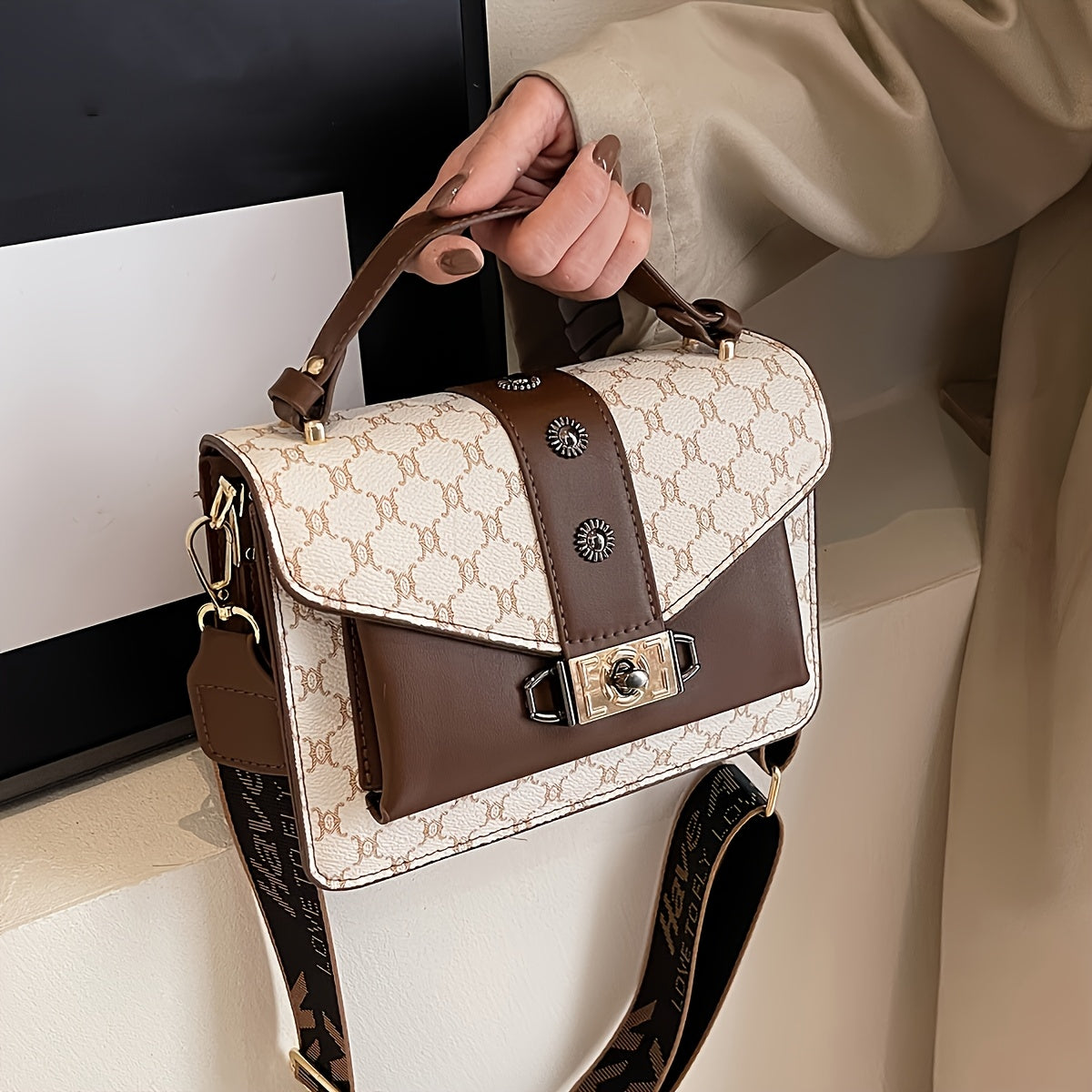 Sac à main carré rétro classique avec poignée supérieure texturée élégante pour femmes