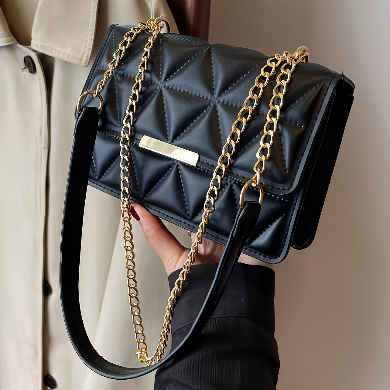 Sac Bandoulière Chaîne Femme 4 Saisons – Mini Sac Épaule Carré, Style Luxueux et Minimaliste, Polyvalent pour Shopping, Travail ou Sorties