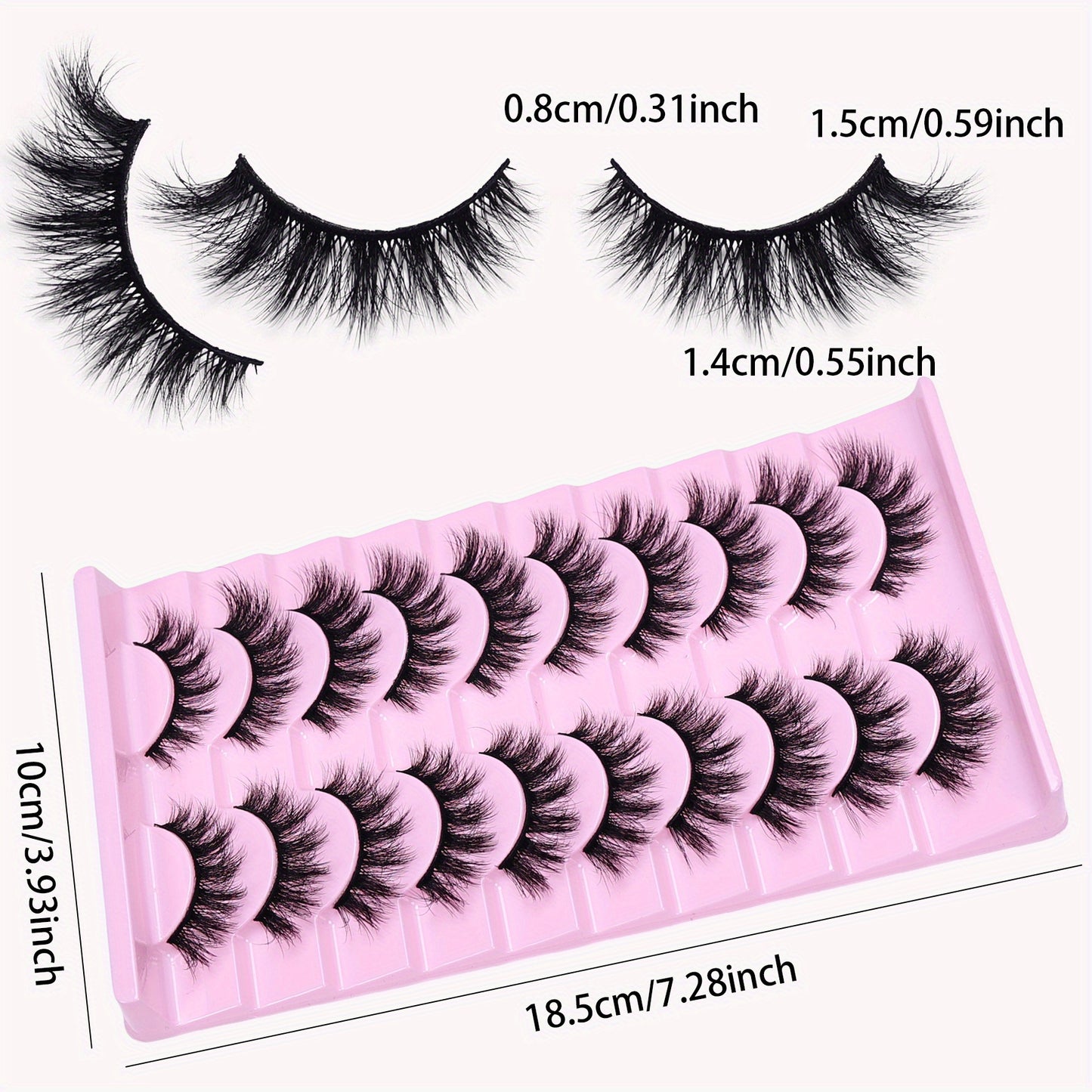 Un ensemble de 10 paires de faux cils 3D volumineux, conçus pour un regard spectaculaire, avec des cils épais et désordonnés.