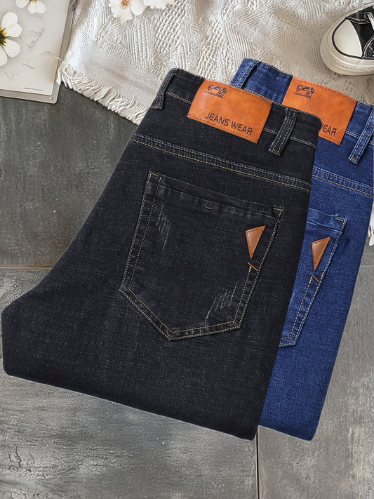 2pcs/1pc Pantalons Homme Slim Fit – Faux Denim, Stretch, Jambe Droite, Business Casual, Tout Saison