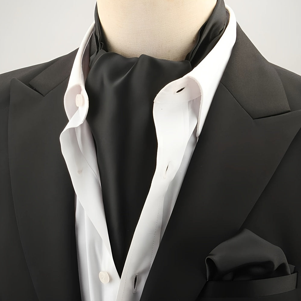 2pcs Ascot Homme – Écharpe et Pochette Style Rétro Britannique pour Mariages et Événements, Motifs Pois/Paisley/Fleur