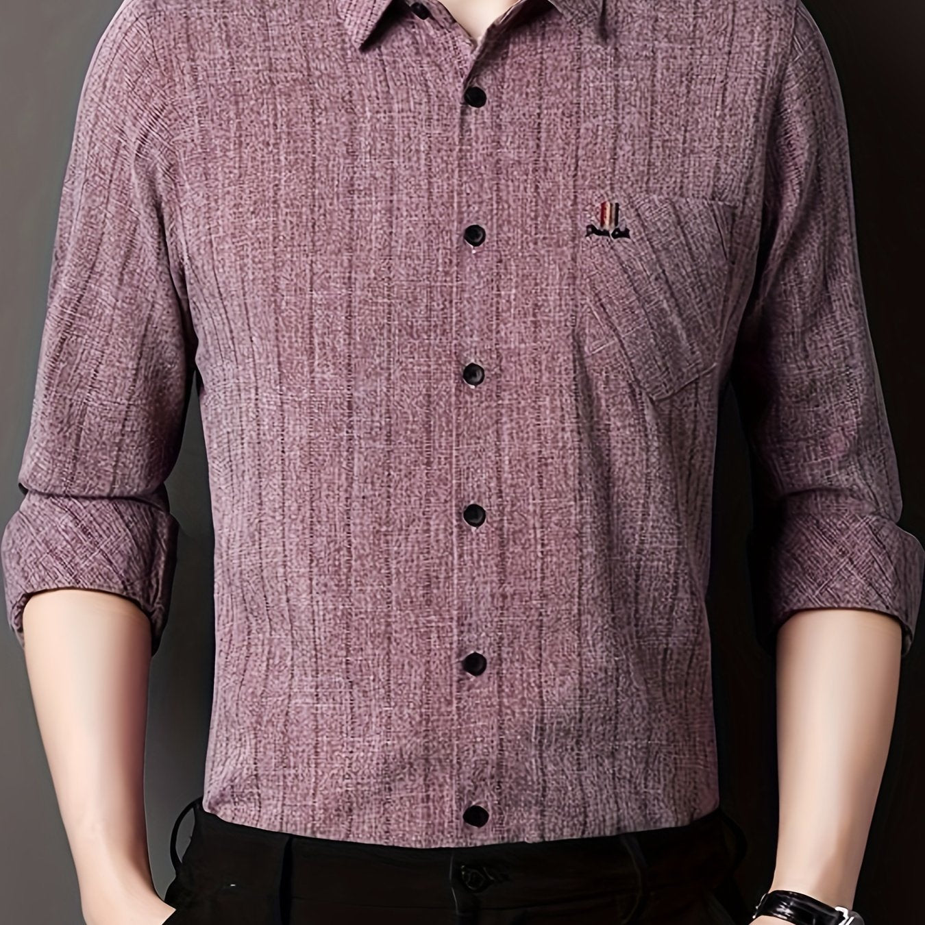 Men'S Striped Shirt with a Chest Pocket, Casual Long-Sleeve Shirt with a Collar.