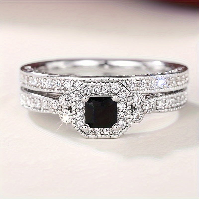 A Pair of Stylish And Luxurious Women'S Rings Featuring Copper Inlaid Synthetic Zirconia Stones, Perfect for High-End Sets, Engagement, And Couple'S Rings, Ideal As Holiday Or Anniversary Gifts.