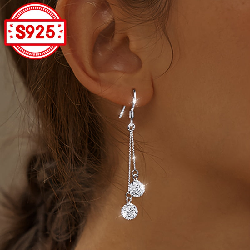 1 paire boucles d’oreilles pendantes pour femmes avec incrustation de 2 perles shamballa design à pompon blingbling en argent S925 accessoire élégant pour un usage quotidien cadeaux festifs mariages fêtes et banquets hypoallergénique