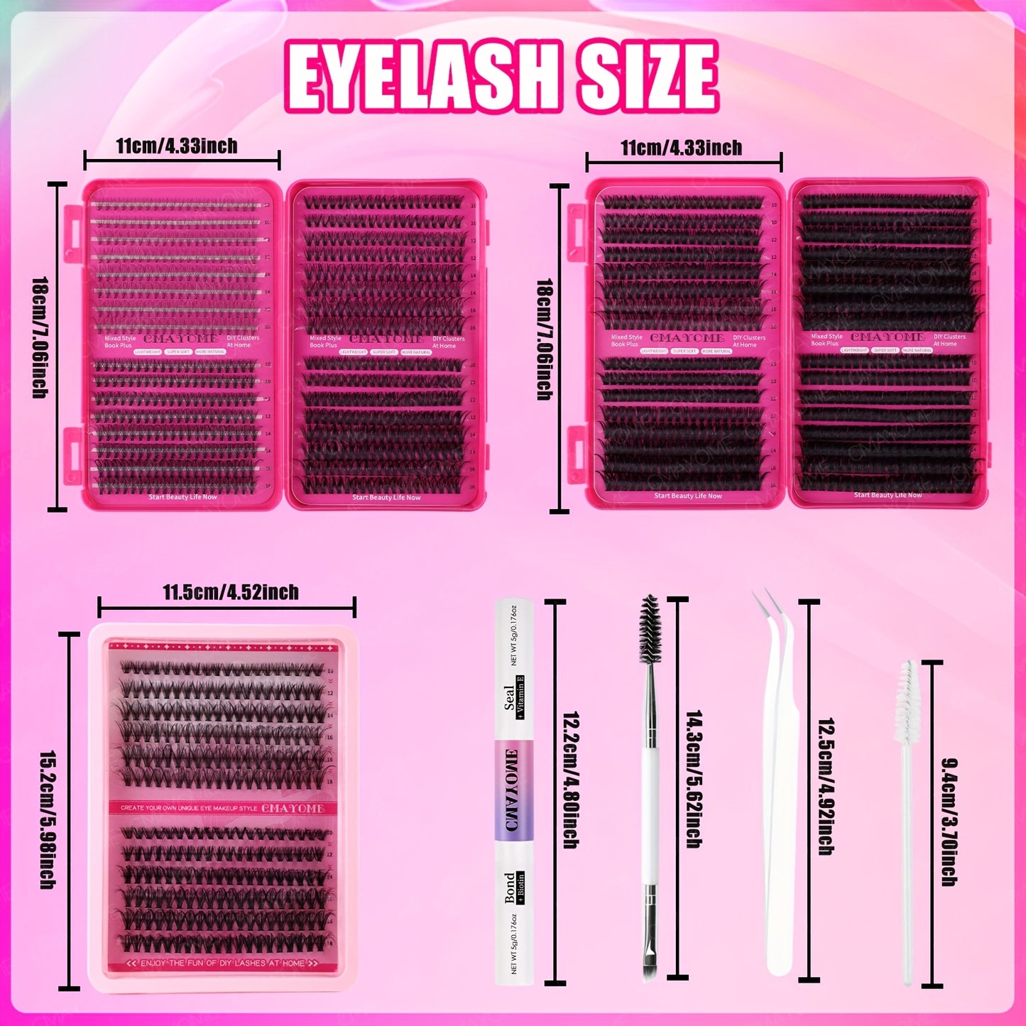 Set de Cils Postiches Fluffy – 240/640 pcs, Grande Capacité, 4 Styles à Mixer, Longueurs Mélangées 8-18 mm, Épaisseurs 10D-100D, Inclus Colle et Outils, Réutilisables et Durables, Idéal pour Débutants, DIY, Extensions et Effet Naturel