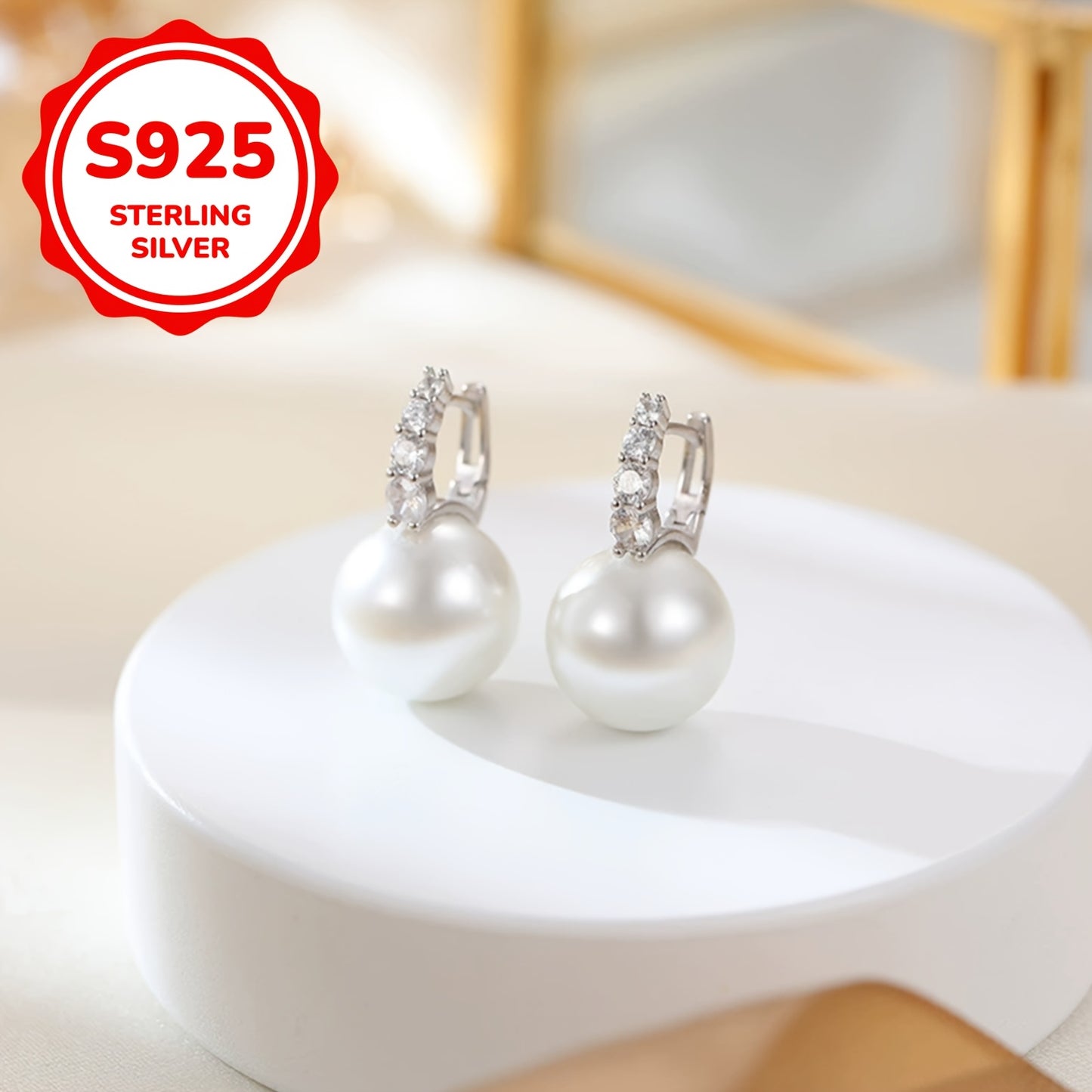 Paire de boucles d’oreilles bague pour femme, style vintage élégant, luxe simple, en argent 925, 3,9 g, incrustation de zirconia synthétique, tige en argent sterling