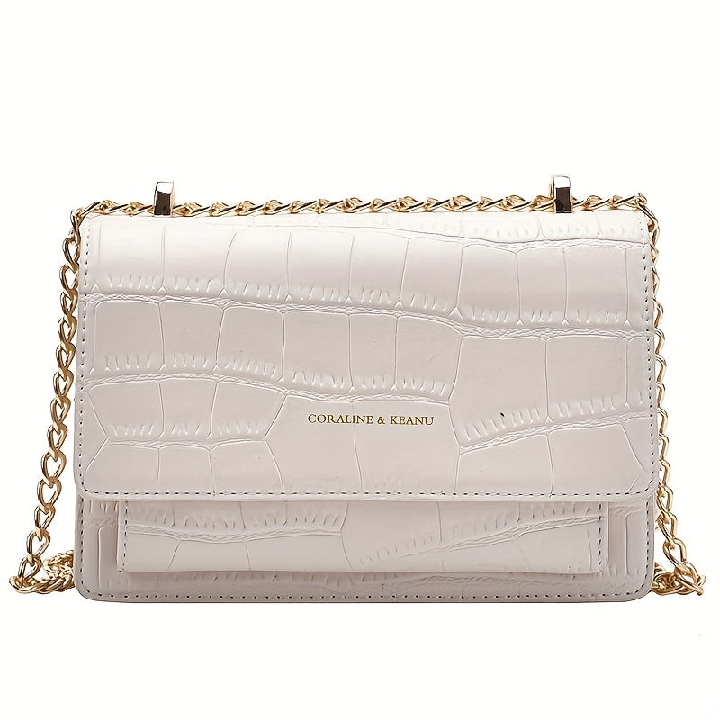 Sac bandoulière blanc femme, chaîne dorée, matelassé, fermeture pression, doublure tissu