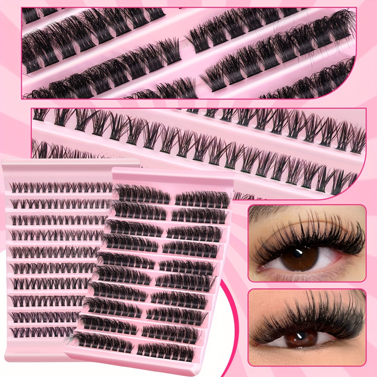 160/200 faux cils en touffes 30D 40D 80D - Cils individuels légers et vaporeux pour un regard naturel, courbure D, longueurs 6-12 mm/13-15 mm/8-16 mm, extensions de cils réutilisables à faire soi-même, idéales pour les débutantes