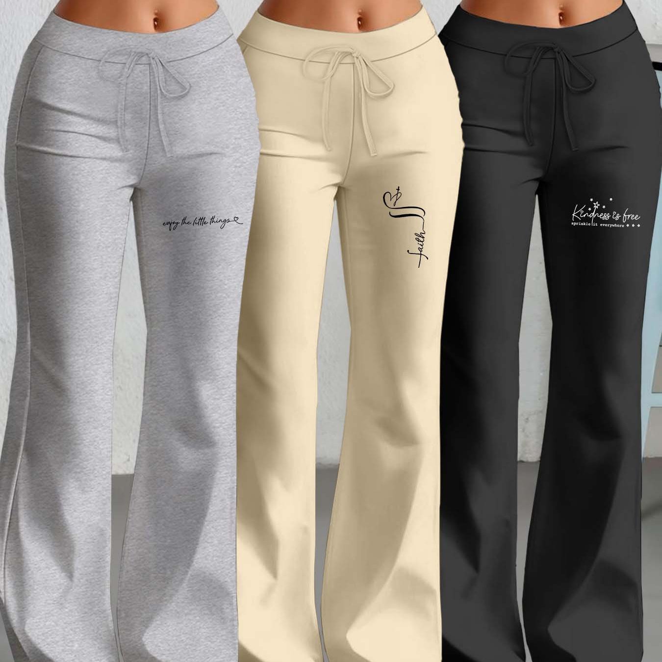 Lot de 3 Pantalons Femme Européens et Américains – Jambe Droite Évasée avec Texte Anglais Classique