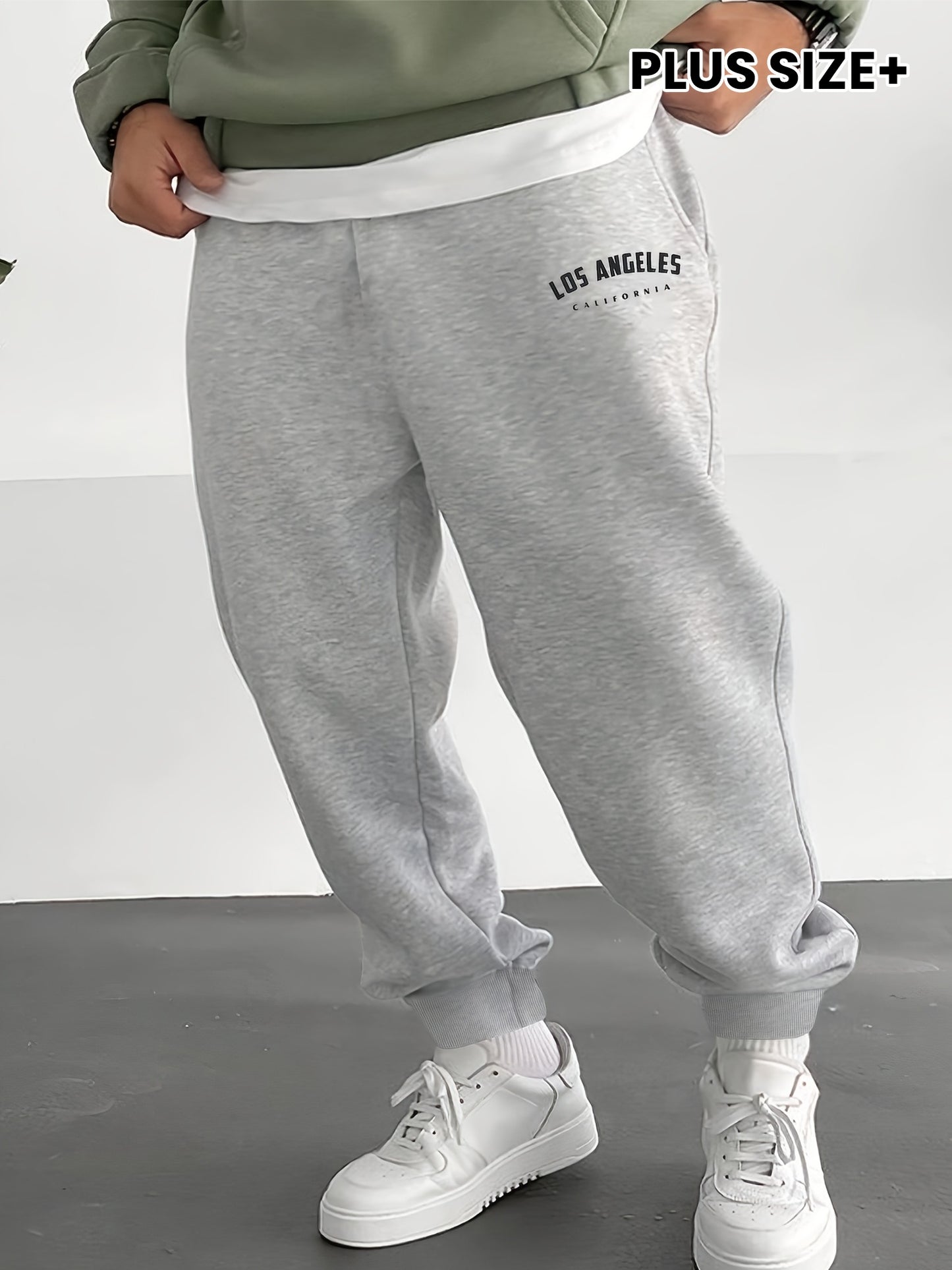 Sweatpants décontractés grande taille pour homme – tissu tricot polyester, coupe ample, légèrement extensible, couleur unie avec imprimé lettres