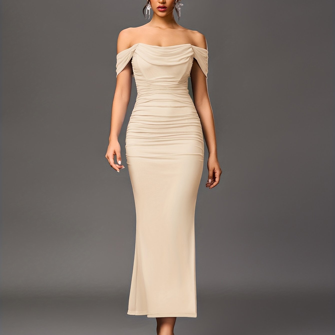 Robe Sirène Élégante Femme — Style Off-Shoulder, Robe Longue Formelle pour Soirées et Mariages, Coupe Bodycon Extensible, Tissu Non Transparent et Haute Élasticité, Tenue Formelle pour Occasions Spéciales