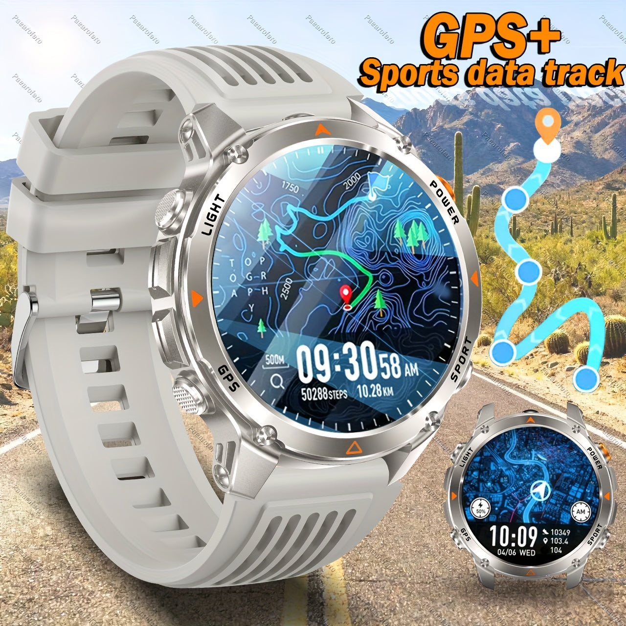 2025 new GPS smartwatch with flashlight, full touch screen, wireless calling, music playback, for iPhone/Android, equipped with GPS, compass, altimeter, barometer, calendar, calculator, calorie pedometer, fitness tracker, swi