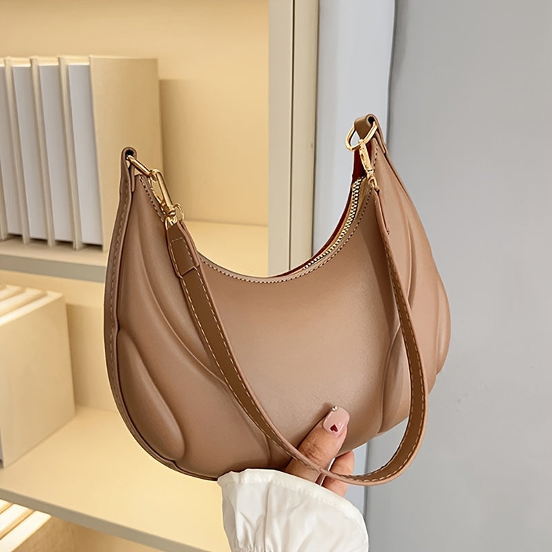 Sac épaule femme style français – quincaillerie dorée, fermeture zippée, sangle réglable, brun foncé/blanc/noir, sac bandoulière polyvalent pour travail, sorties et voyages, doublure douce.