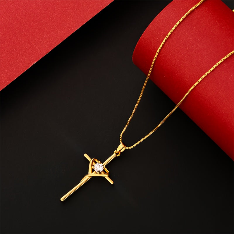 Collier croix pour femme en argent 925, zirconia synthétique doré, design élégant et raffiné, parfait pour un usage quotidien, cadeau idéal pour la Saint-Valentin, Noël ou anniversaire, livré dans un coffret cadeau raffiné
