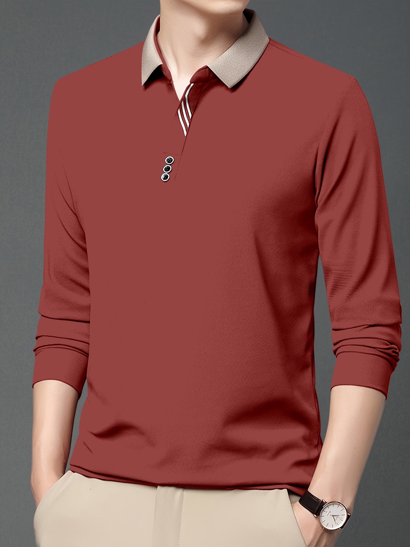 Men's Comfortable Casual Durable Long Sleeve Shirt with Button Decoration