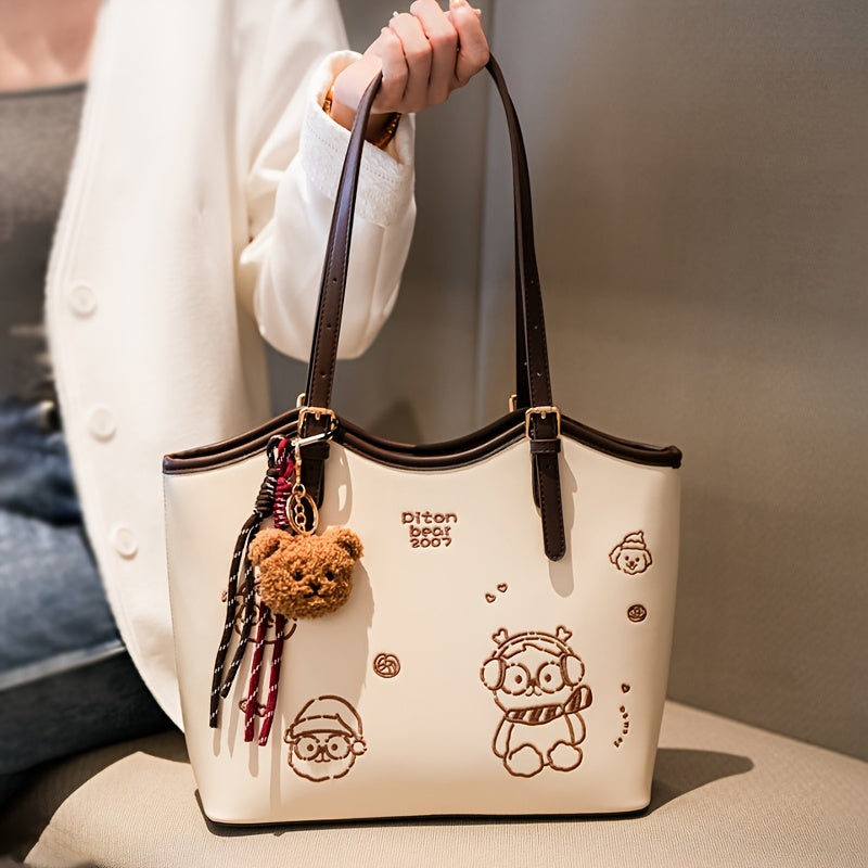 Sac Cabas Femme Stylé – Grande Capacité, Détails Marron, Motif Animal Amusant, Parfait pour le Quotidien et les Déplacements, Poignées Solides