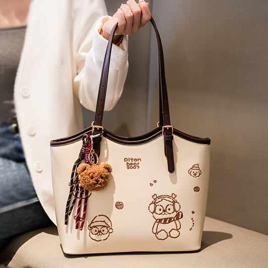 Sac Cabas Femme Stylé – Grande Capacité, Détails Marron, Motif Animal Amusant, Parfait pour le Quotidien et les Déplacements, Poignées Solides
