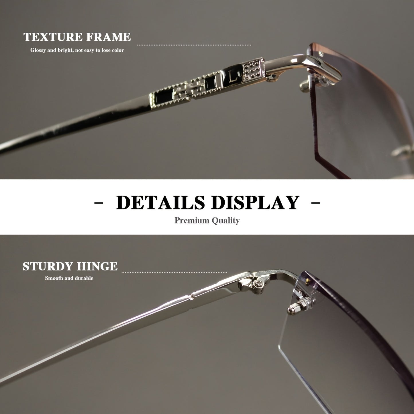 Premium Rimless Reading Glasses, High Definition Lenses - Men's fashionable presbyopia glasses with unique decorative temples, including glasses case and lens cloth, comfortable to wear, gift choice, also suitable f