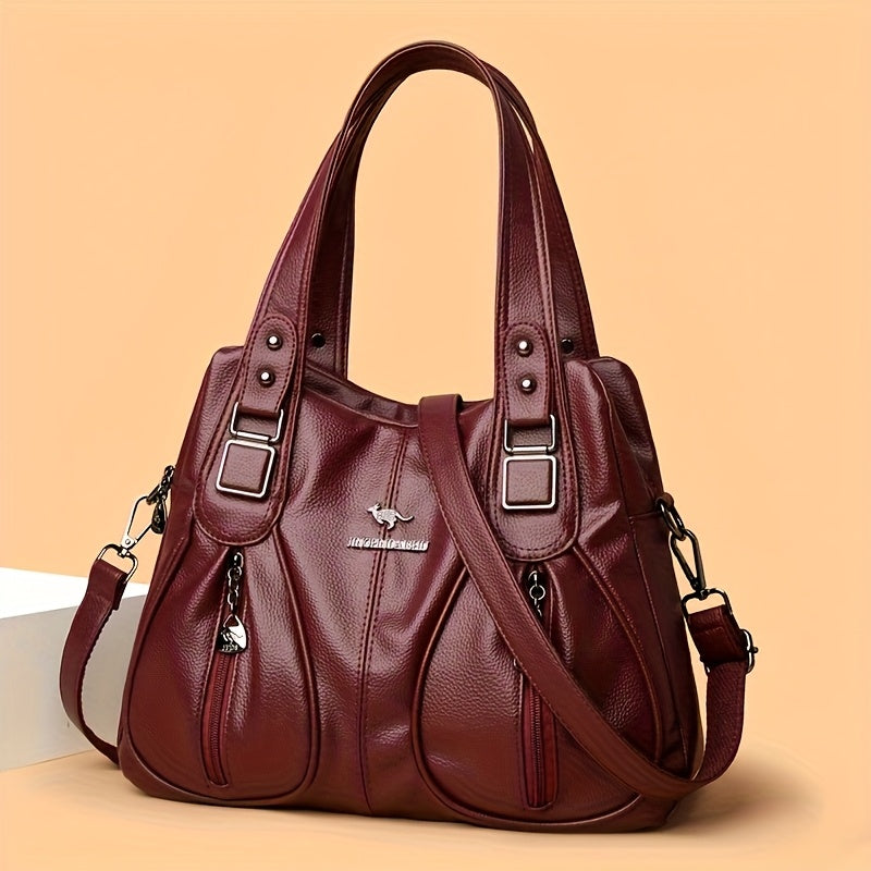 Sac Cabas Femme Luxe Léger – Marron Élégant avec Accents Métalliques, Bandoulière Ajustable, Multiples Poches, Bandoulière Amovible pour Utilisation en Sac à Main, Épaule ou Bandoulière, Sac Polyvalent | Accessoire Élégant | Fermeture Zippée Durable