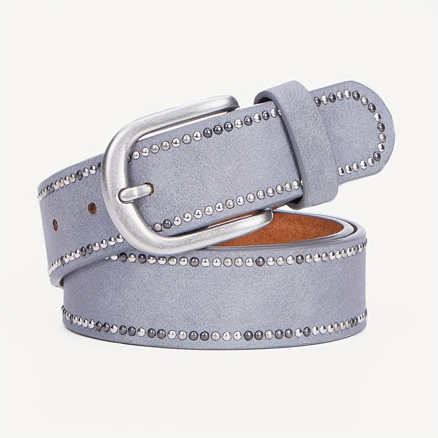 Ceinture en cuir véritable pour femmes – Style Y2K, boucle en alliage cloutée, large bande de taille pour jeans, accessoire de mode décontracté tendance punk