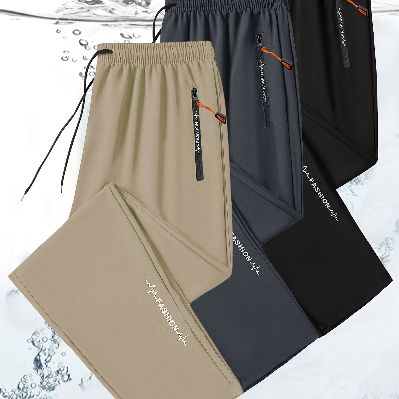 3pcs Pantalons Sport Homme – Tout Saison, Cordon, Poche Zippée, Olive, Gym & Casual