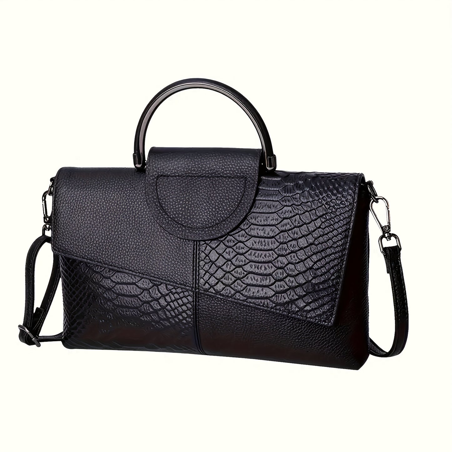 Sac à Main Élégant Femme – Texture Crocodile sur Toute la Surface, Fermeture Magnétique et Bandoulière Amovible, Quincaillerie Dorée, Doublure, Sac Polyvalent pour Travail, Shopping, Événements Formels et Usage Quotidien – Luxe Faux Croco