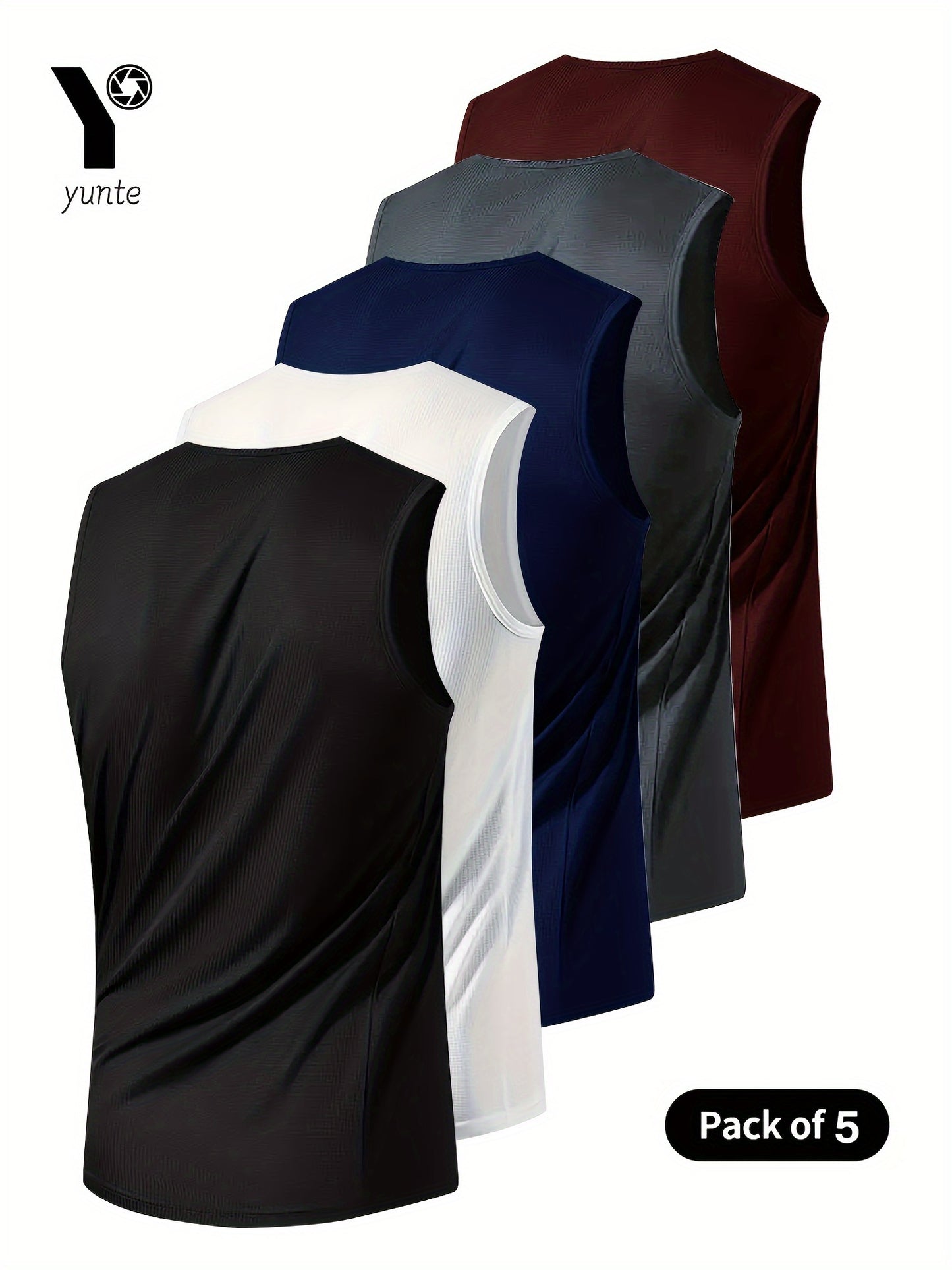 Lot de 5 Débardeurs Sport Homme – Tissu Polyester Respirant et Séchage Rapide, Col Rond, Manches Absentes, Couleurs Unies, Léger et Confortable