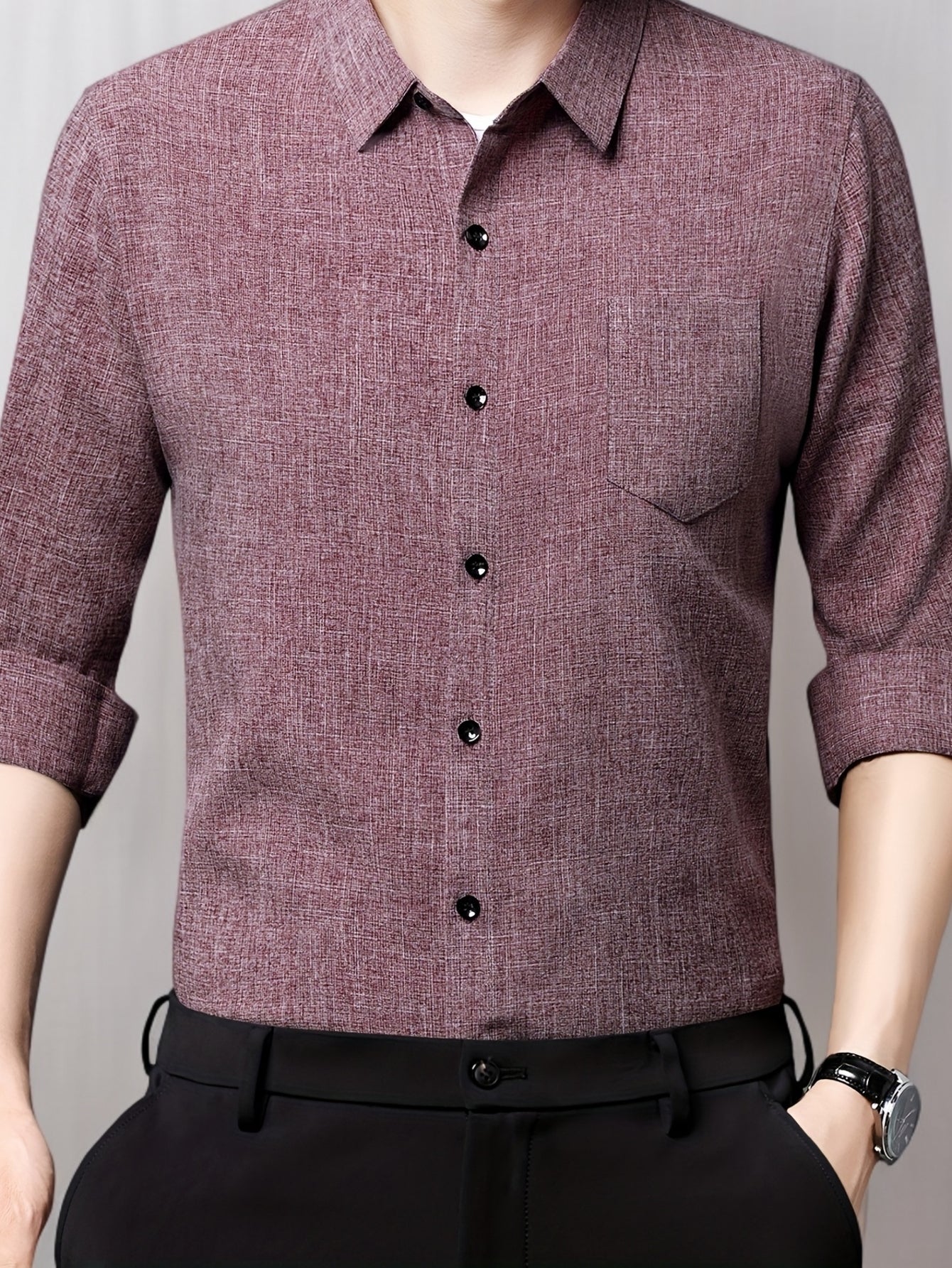 Men's Breathable Long Sleeve Shirt - Black, Button-Up Collar Design with Chest Pocket, Lightweight & Moisture-Wicking Fabric for Casual Wear, Perfect for Spring & Summer, Breathable Apparel | Classic Buttonup Shirt | Nonstret