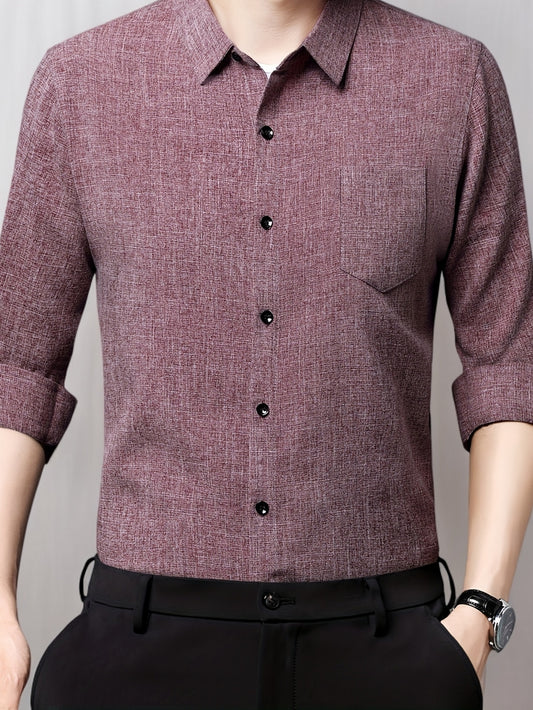 Men's Breathable Long Sleeve Shirt - Black, Button-Up Collar Design with Chest Pocket, Lightweight & Moisture-Wicking Fabric for Casual Wear, Perfect for Spring & Summer, Breathable Apparel | Classic Buttonup Shirt | Nonstret