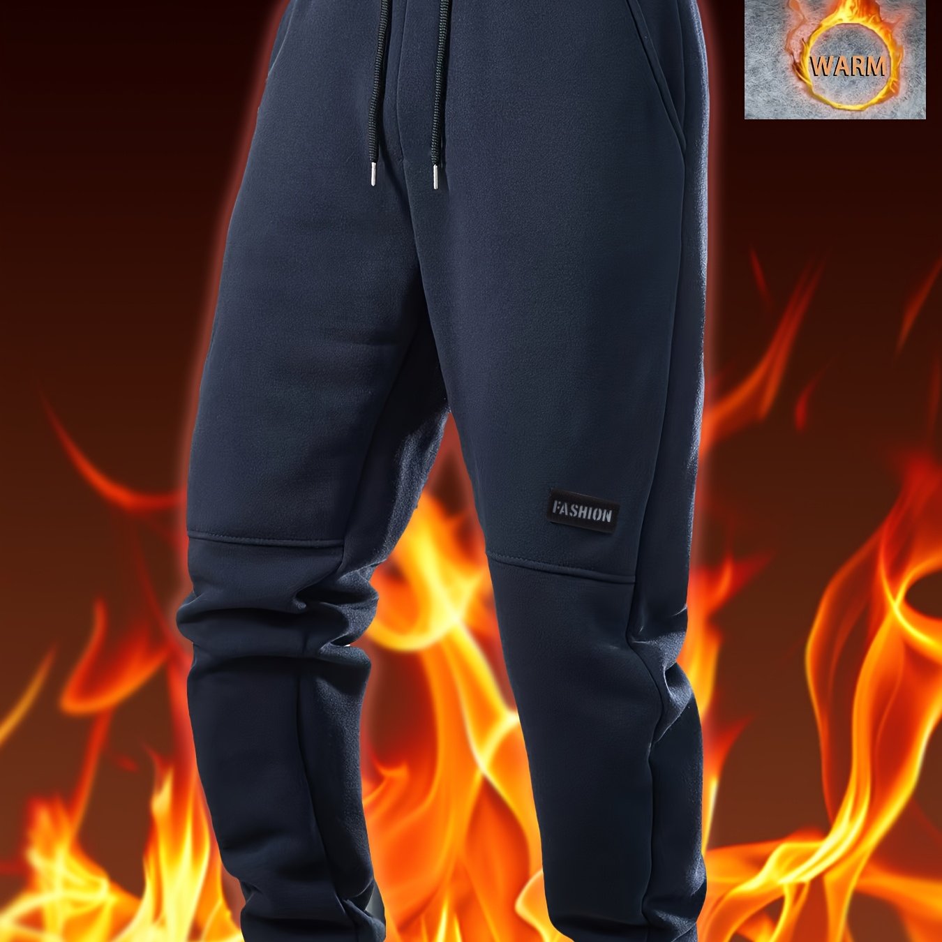 Pantalon thermique épais pour homme – taille à cordon, tissu non extensible, doublure polaire, idéal hiver, usage formel et quotidien, grande taille