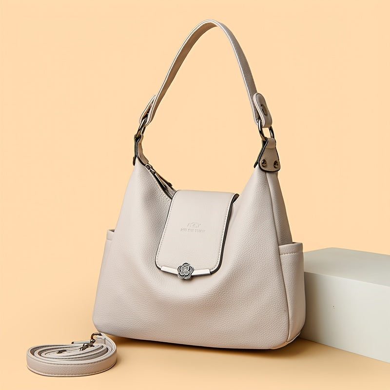 Sac à main européen/américain élégant pour femmes – couleur unie, bandoulière amovible, fermeture zippée, doublure polyester, détails peints, disponible en bordeaux et gris clair