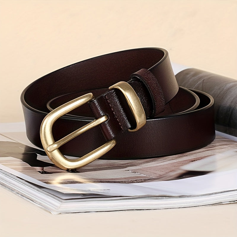 Ceinture à double couche en cuir pour femmes – Boucle bouton stylée, bande de taille polyvalente et décontractée pour tenues casual