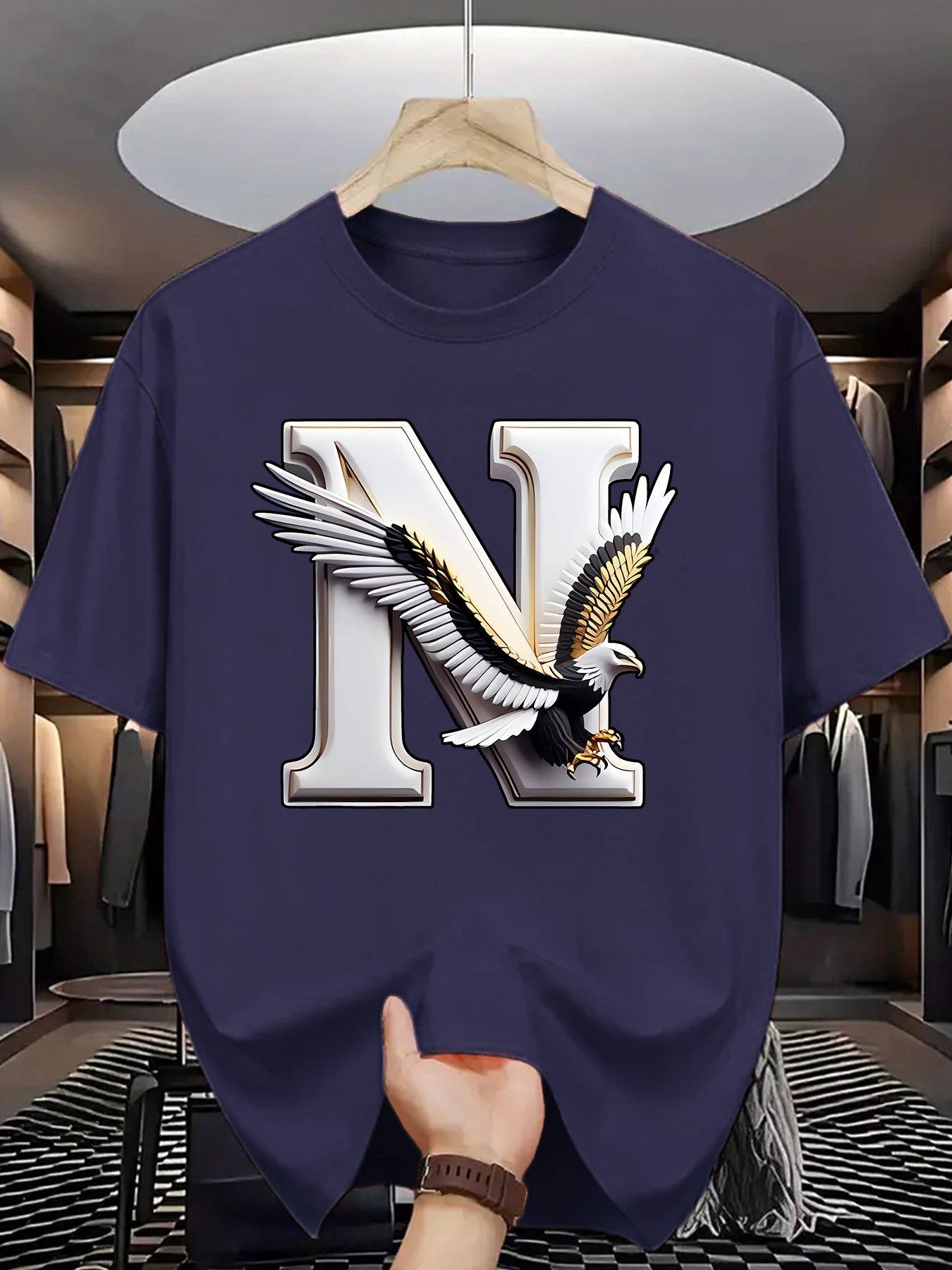 Summer Men'S Fashion Short-Sleeve T-Shirt with Letter Pattern Print