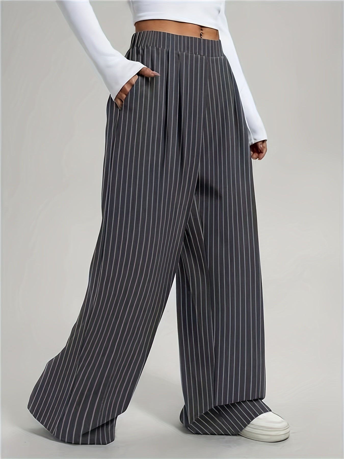 Lot de 2 Pantalons Femme – Taille Élastique, Décontracté, Gris, Printemps/Été/Automne, Jambe Longue, Style Classique