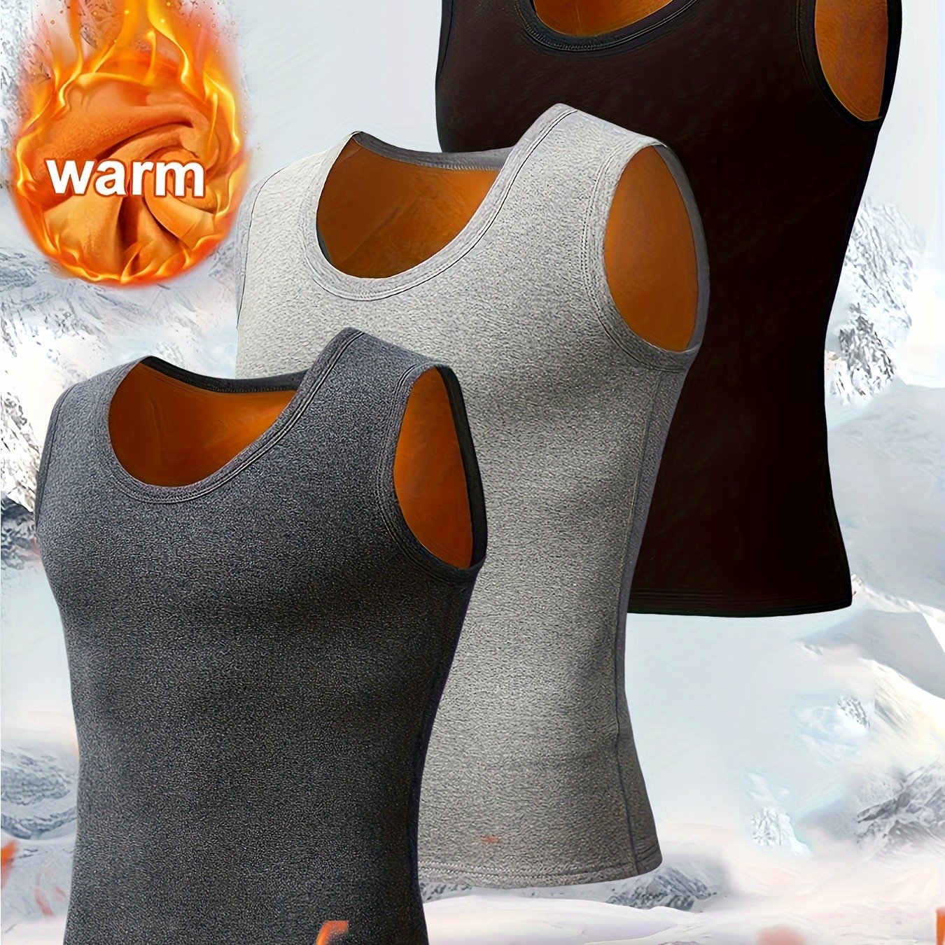 3pcs Débardeurs Thermiques Homme – Polaire Dorée, Chauds et Extensibles