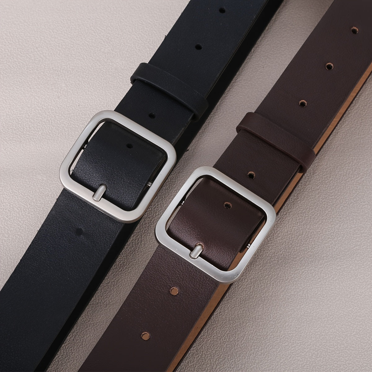 Lot de 2 ceintures pour femmes – Simples et polyvalentes, PU, boucle à ardillon, ceintures décontractées grande taille style INS pour pantalons