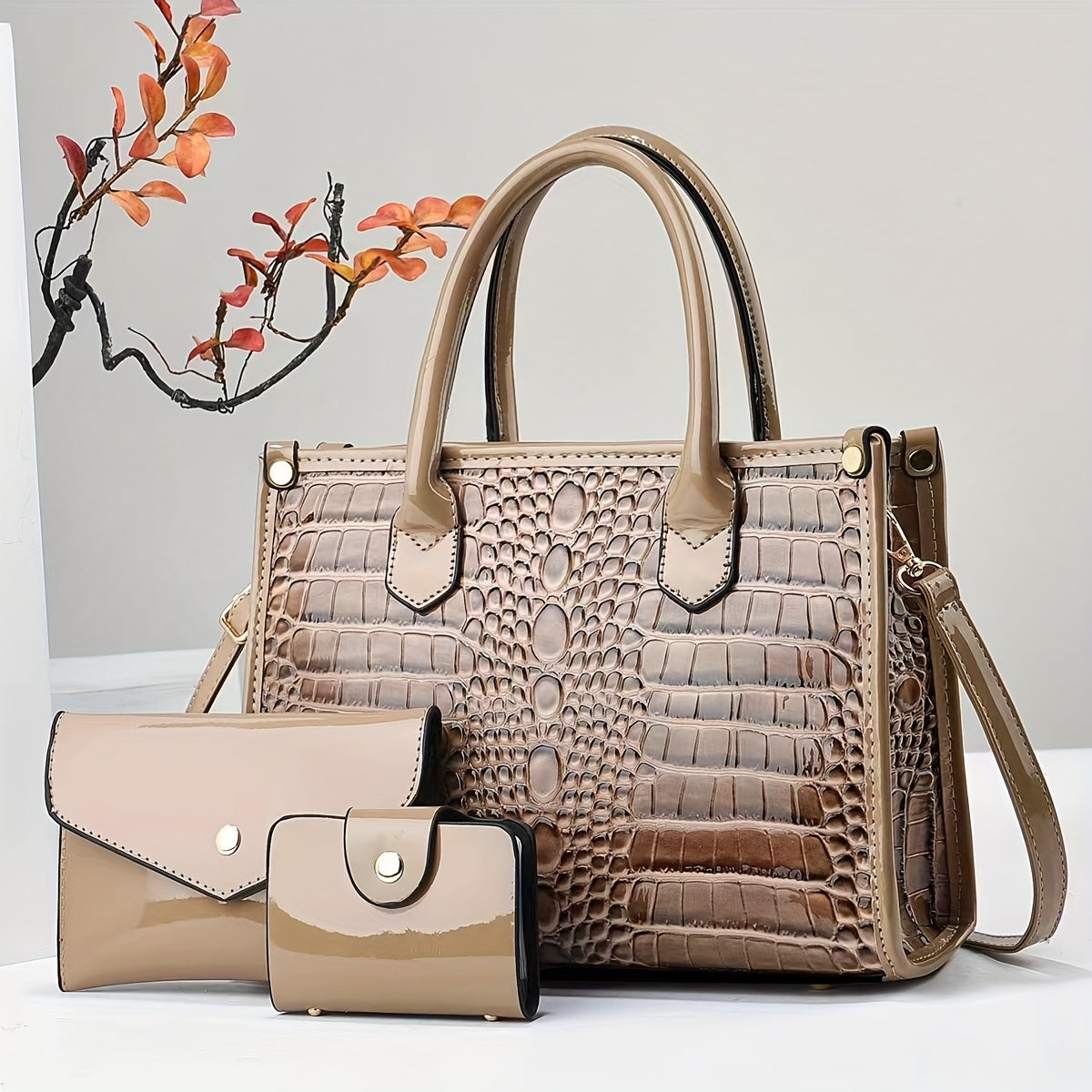 Ensemble de sacs à main en PU motif crocodile pour femmes – Sac cabas et pochette de luxe, grand sac à bandoulière, style vintage pour le bureau