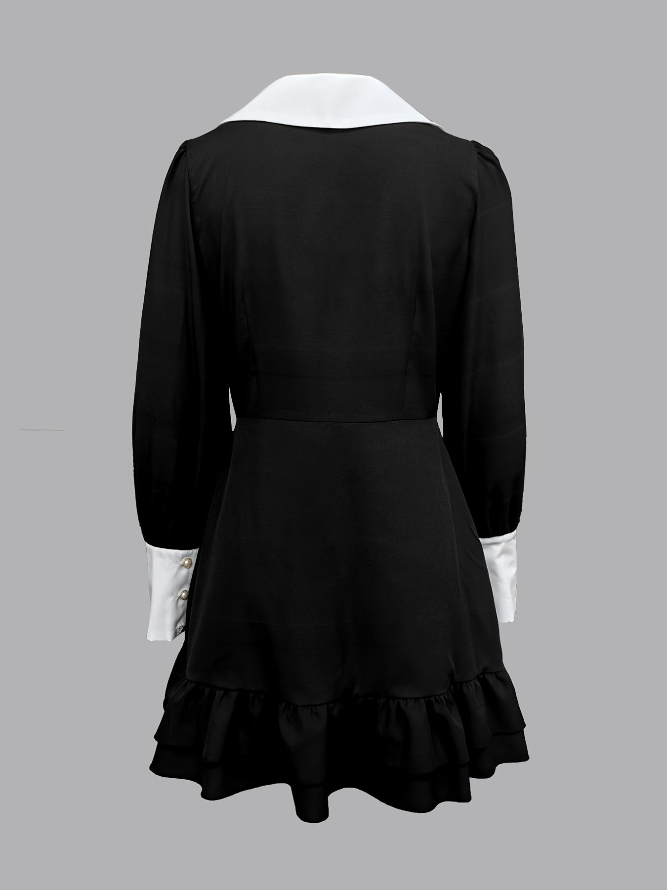 Robe élégante femme noire et blanche – Mini-robe contrastée à manches longues