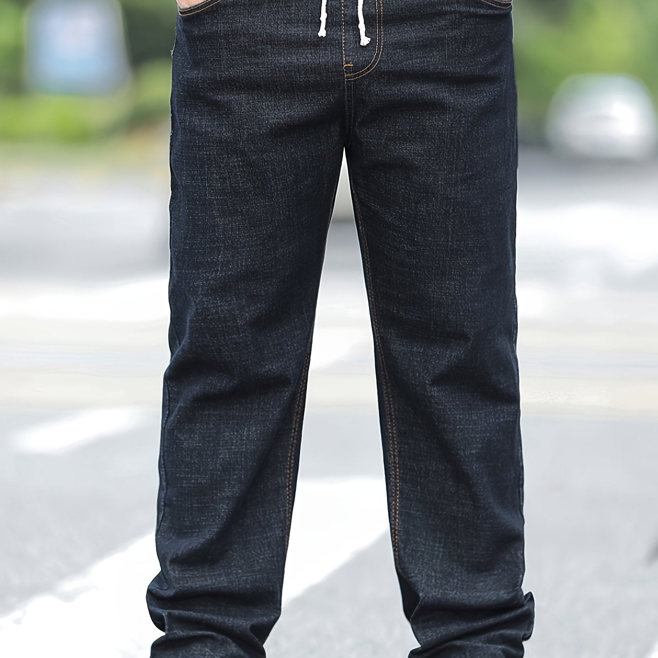 Jeans grande taille pour homme – coupe droite ample, taille haute élastique, style simple et polyvalent, pantalon long automne/hiver, grande taille