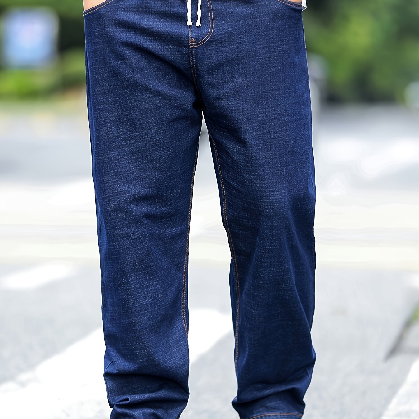 Jeans grande taille pour homme – coupe droite ample, taille haute élastique, style simple et polyvalent, pantalon long automne/hiver, grande taille